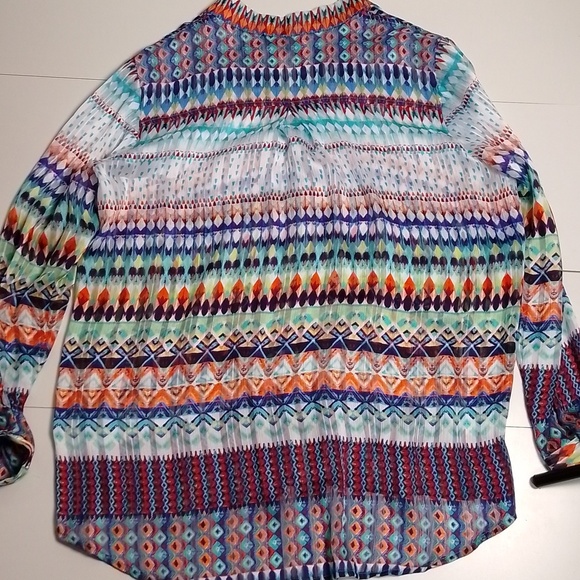 Jolibel smock button down geometric colorful tunic top size 18 sheer - Picture 5 of 5